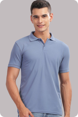 SPRADEX Solid Men Polo Neck Light Blue T-Shirt