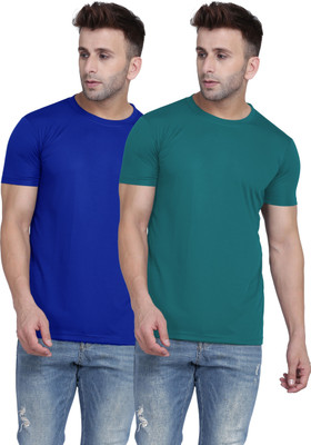 TQH Solid Men Round Neck Blue T-Shirt