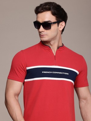 French Connection Printed Men Henley Neck Red T-Shirt