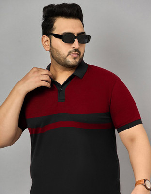 Veirdo Colorblock Men Polo Neck Black, Maroon T-Shirt
