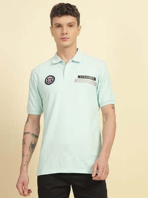 CANTABIL Printed Men Polo Neck Light Blue T-Shirt