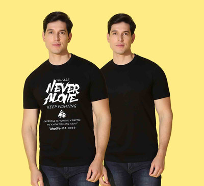 WOOSTRO Typography Men Round Neck Black T-Shirt