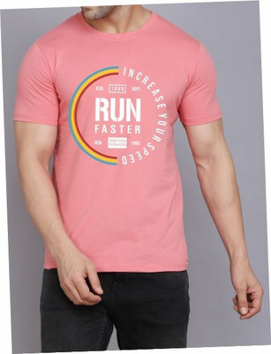 WOOSTRO Printed Men Round Neck Pink T-Shirt