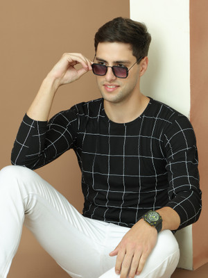 VIMAL JONNEY Checkered Men Round Neck Black T-Shirt