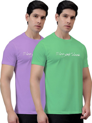 Elegant Sleek Solid Men Round Neck Purple, Green T-Shirt