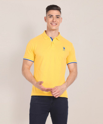 U.S. POLO ASSN. Solid Men Polo Neck Yellow T-Shirt