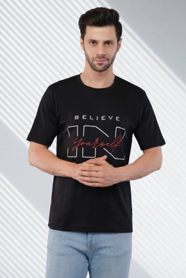 Agatelier Printed Women Round Neck Reversible Black T-Shirt