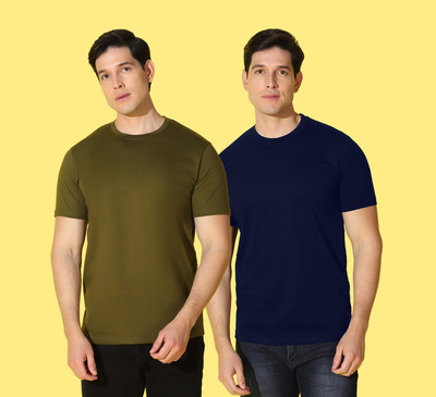 WOOSTRO Solid Men Round Neck Blue, Green T-Shirt
