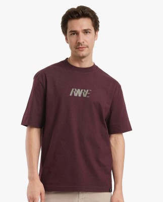 RARE RABBIT Graphic Print Men Crew Neck Maroon T-Shirt