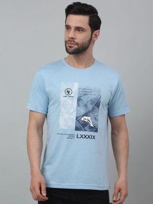 CANTABIL Printed, Typography Men Round Neck Blue T-Shirt