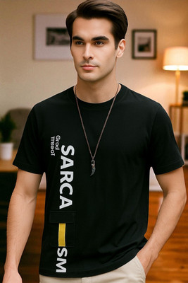 FAOES Printed Men Round Neck Black T-Shirt