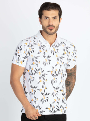 Status Quo Printed Men Polo Neck White T-Shirt