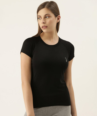 CAMPUS SUTRA Solid Women Crew Neck Black T-Shirt