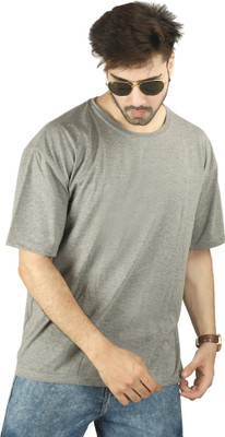 DIBS Solid Men Round Neck Grey T-Shirt