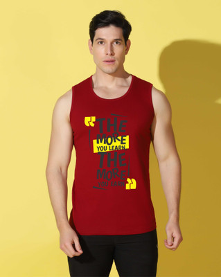 WOOSTRO Printed Men Scoop Neck Maroon T-Shirt