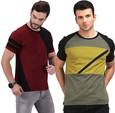 COUNTRY YARD Colorblock Men Round Neck Maroon, Black T-Shirt