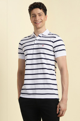 Allen Solly Striped Men Polo Neck White T-Shirt
