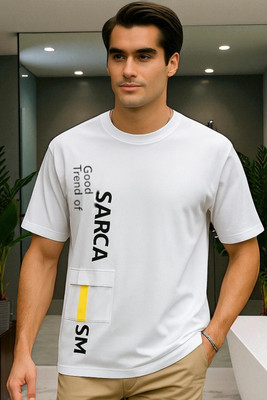 FAOES Printed Men Round Neck White T-Shirt