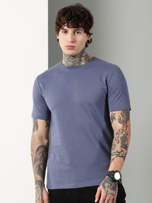 Own The Look Solid Men Round Neck Blue T-Shirt