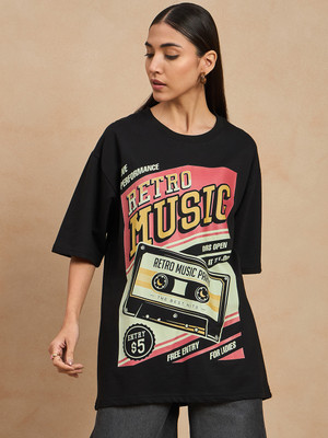 COLOR CAPITAL Graphic Print Women Round Neck Black T-Shirt