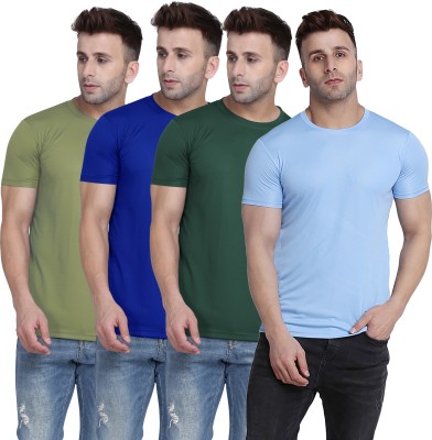 TQH Solid Men Round Neck Light Green, Green, Blue, Light Blue T-Shirt