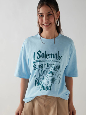 BEWAKOOF Graphic Print Women Round Neck Blue T-Shirt