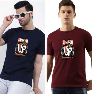 MAHAKAAL CREATION Printed Men Round Neck Dark Blue, Maroon T-Shirt