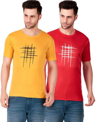 PUREHYPE Printed Men Round Neck Yellow, Red T-Shirt