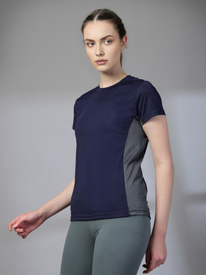 CHKOKKO Solid Women Round Neck Blue T-Shirt