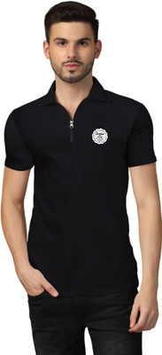 Lawful Casual Printed Men Polo Neck Black T-Shirt