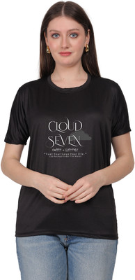 UPTRADE Printed Women Round Neck Black T-Shirt