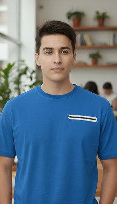 DivRa Clothing Self Design Men Round Neck Dark Blue T-Shirt