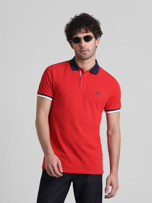 JACK & JONES Solid Men Polo Neck Red T-Shirt