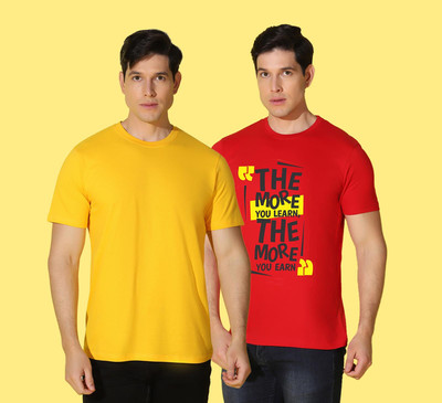 WOOSTRO Solid Men Round Neck Multicolor T-Shirt