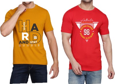 WOOSTRO Printed Men Round Neck Yellow, White, Red T-Shirt