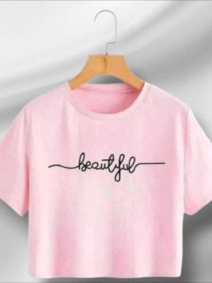PD CLORI Printed Women Round Neck Pink T-Shirt
