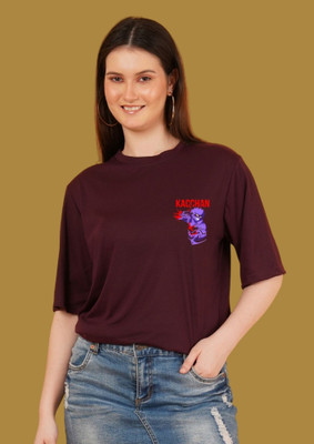 Kasendra Printed Women Round Neck Maroon T-Shirt