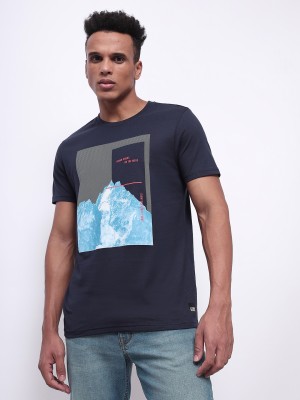 LEE Printed, Typography Men Round Neck Blue T-Shirt