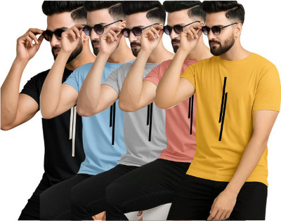 lalita creation Solid Men Round Neck Black, Light Blue, Grey, Pink, Yellow T-Shirt