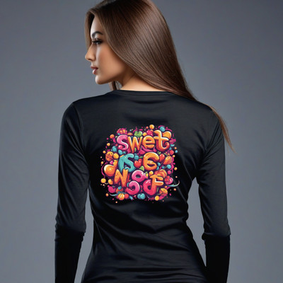 Tazi Deals Printed Women Round Neck Black T-Shirt