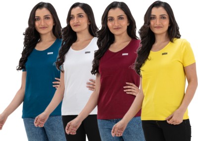 STYLE AK Printed Women Round Neck Blue, White, Maroon, Gold T-Shirt