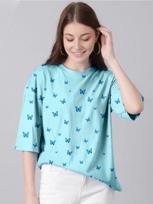 tulsi enterpries Printed Women Round Neck Blue T-Shirt