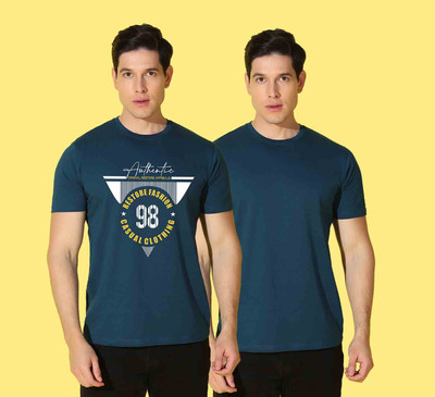 WOOSTRO Printed Men Round Neck Blue T-Shirt