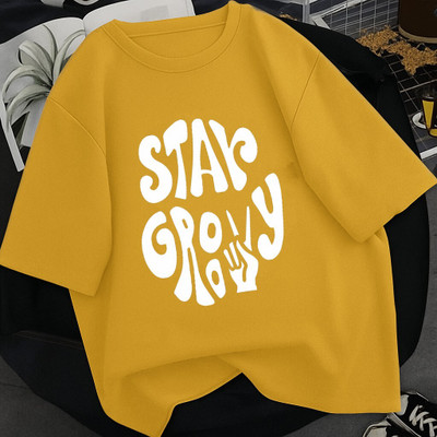 LWEXS Typography Women Round Neck Yellow T-Shirt