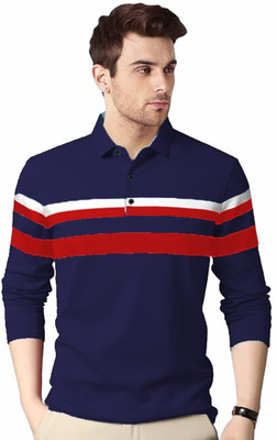 Autna Printed Men Polo Neck Navy Blue T-Shirt