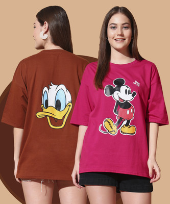 DISNEY by DreamBe Printed Women Round Neck Multicolor T-Shirt