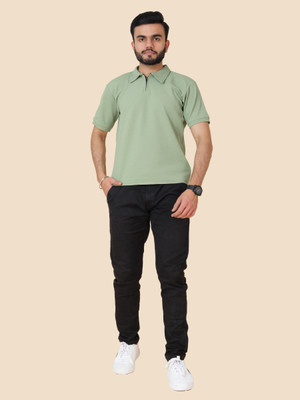 TEXNOVA Printed Men Zip Neck Light Green T-Shirt
