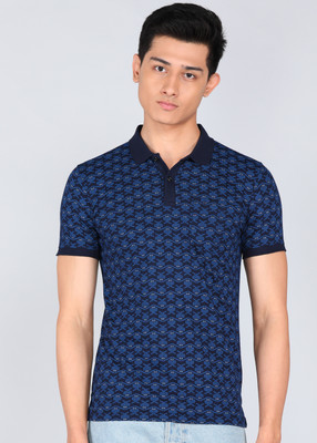 PETER ENGLAND Self Design Men Polo Neck Blue T-Shirt
