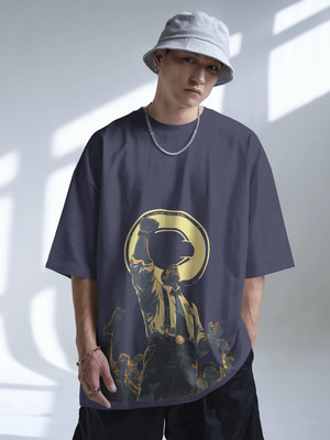 Senotex Graphic Print Men Round Neck Blue T-Shirt