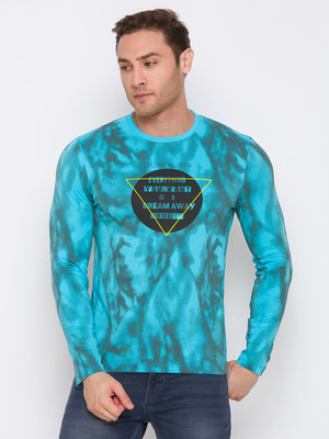 BEING HUMAN Self Design Men Round Neck Blue T-Shirt